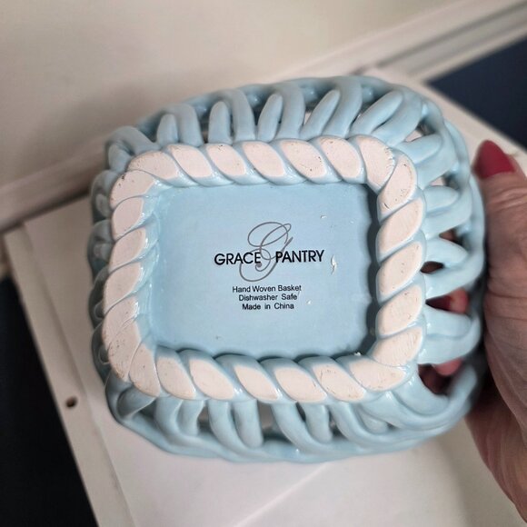 Grace Pantry Hand Woven Baby Blue Ceramic Lattice Basket - Picture 5 of 5